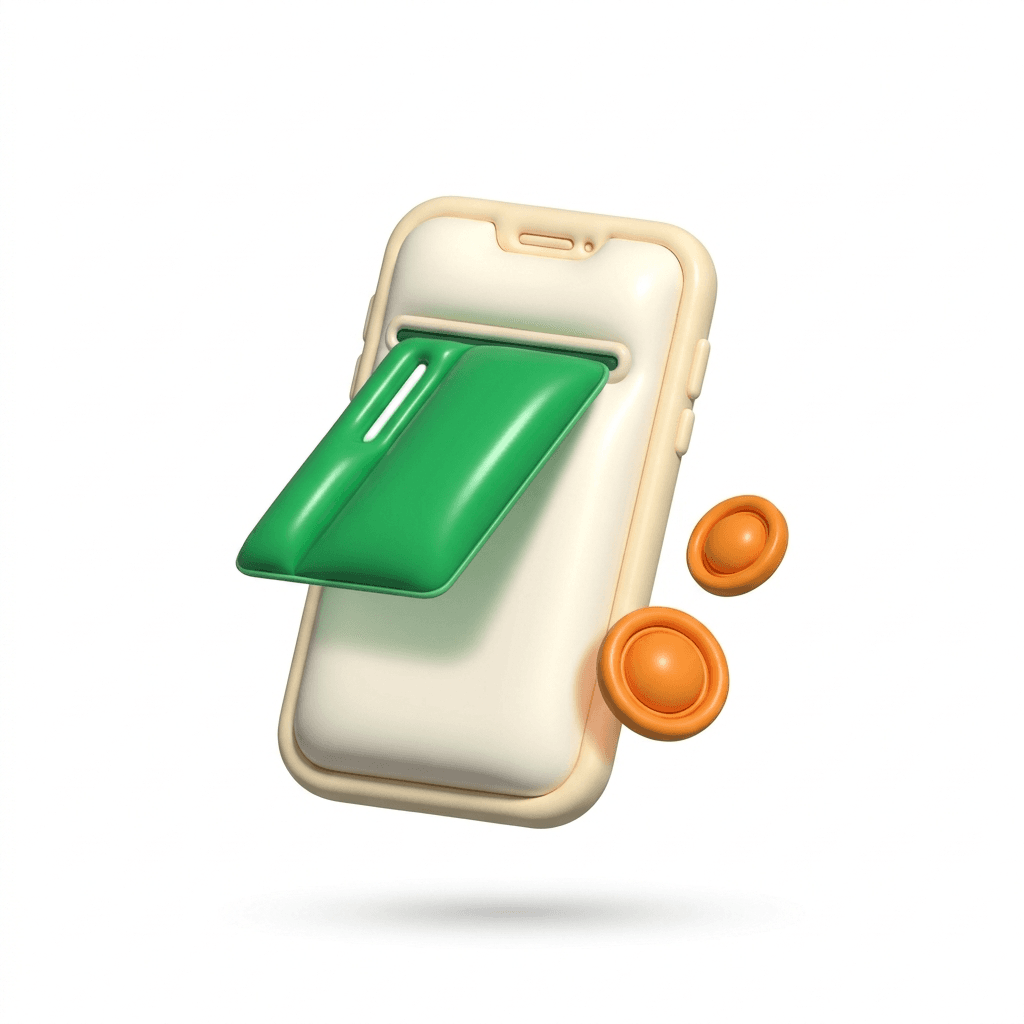 A phone making a payment with a card and coins